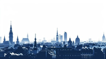  Warsaw skyline silhouette in navy blue highlighting iconic architecture and urban landscape, Poland