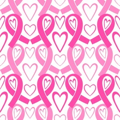 Breast cancer month seamless pink ribbon day mammogram pattern for medical accessories and medicine textiles