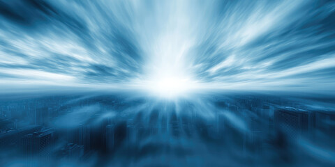 A cityscape is shown with a blurred effect suggesting motion and speed. Concept: Dynamic city energy