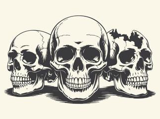 Obraz premium Three Skulls with Crossbones Art Print for Gothic and Edgy Home Decor, Skulls SVG, Skulls Art, Skulls t-shirt