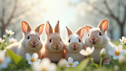 Easter bunnies looking sweetly into the camera, spreading joy