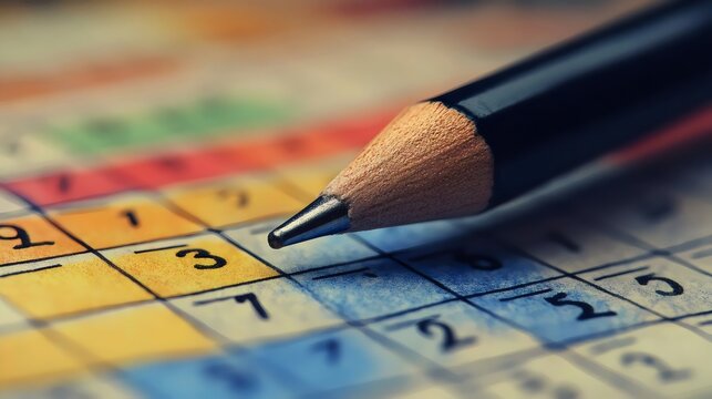 A pencil rests on a vibrant sudoku puzzle, ready for a mental challenge.