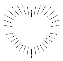 サンバーストのフレーム/ハート形/シンプルな線画スタイル