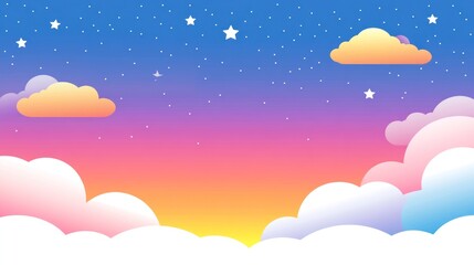 Colorful sky with clouds and stars.