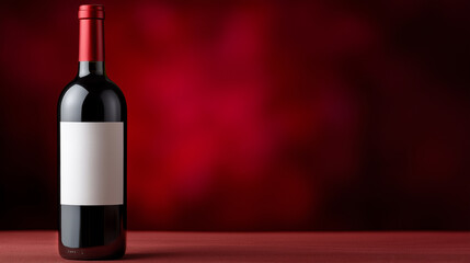 Red wine bottle mockup with blank label on dark red background