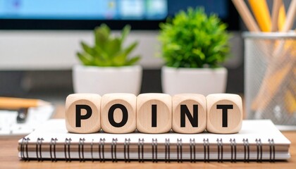 ポイントを意味する英語のフレーズPOINTの文字が書かれたキューブブロック。 aiで生成	