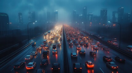 smoke air pollution from vehicle on highway at big skyline city. environment concept picture.