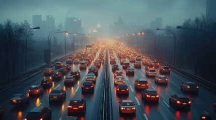 smoke air pollution from vehicle on highway at big skyline city. environment concept picture.