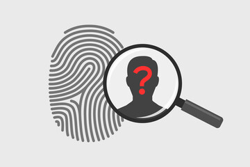 Fingerprint and magnifying glass with person and question mark
