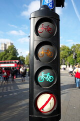 London, UK - September 15, 2024: Traffic signal just for bikes in London