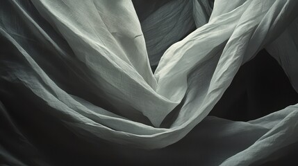 Fluid drapes of sheer fabric against a dark background.