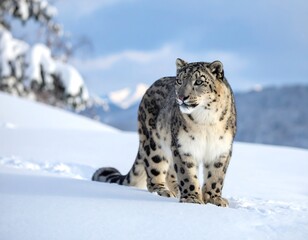 Obraz premium Snow leopard in snowy landscape