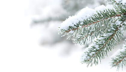 snow covered fir tree branch on a white background fir winter covered