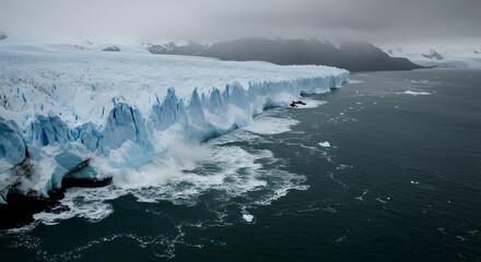 Majestic Antarctic Glacier Calving into Icy Ocean Waters