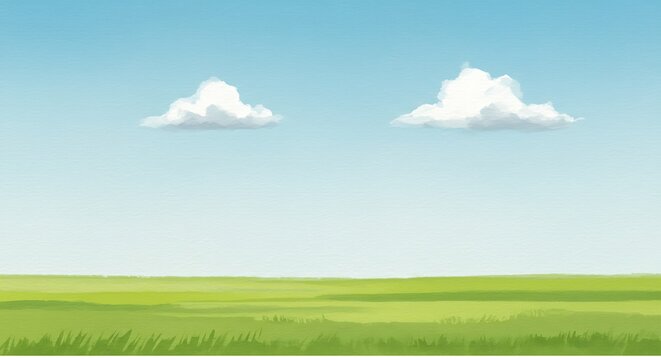 Cartoon landscape background with green field and blue sky vector illustration design element image