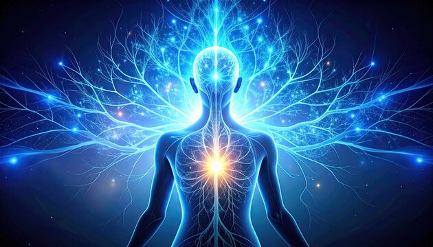 Glowing Neural Pathways Reflect Neuroplasticity Within a Serene Human Outline Symbolizing Calmness