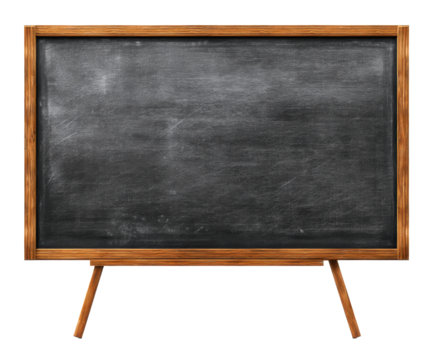 Vintage chalkboard with wooden frame for educational purposes, cut out transparent 
