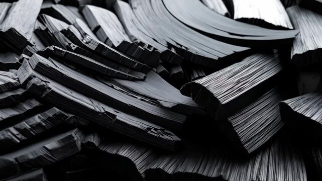 Pile of Textured Black and Gray Material Segments in Overlapping Arrangement