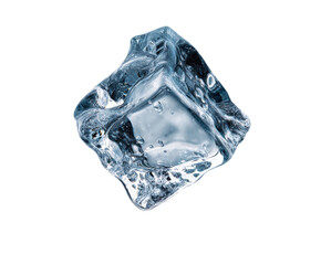 Obraz premium Clear ice cube floating in water with bubbles and reflections, cut out transparent 