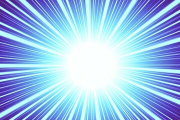 Powerful anime explosion effect - dynamic radial lines burst from bright center on blue bg. Dramatic comic book style zoom speed lines, white beams spreading out. Manga light rays, superhero action.

