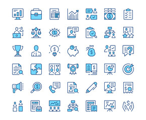 Business consulting icons. Vector line icon set. Modern outline design. Blue concept
