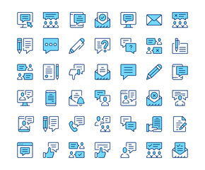 Message icons. Vector line icon set. Modern outline design. Blue concept