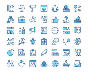Elections icons. Vector line icon set. Modern outline design. Blue concept