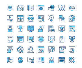 Digital learning icons. Vector line icon set. Modern outline design. Blue concept