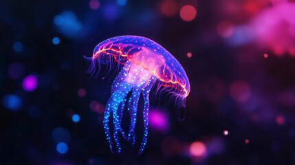 Obraz premium Glowing Jellyfish Against Dark Background