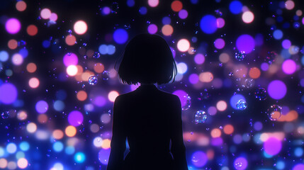 Showa retro anime style, beautiful woman in black dress