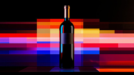 Wine bottle with label on geometric colorful background