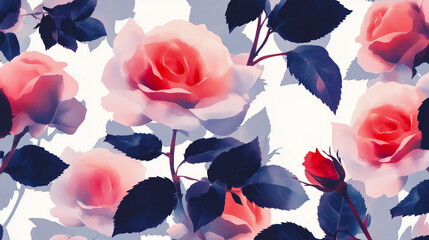 Watercolor flower pattern background with roses