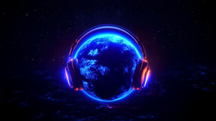 World Music: A global concept art of earth wearing headphones