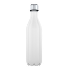 Modern white insulated water bottle, steel thermo bottle. Clean, template mockup. 3D rendering isolated on transparent background