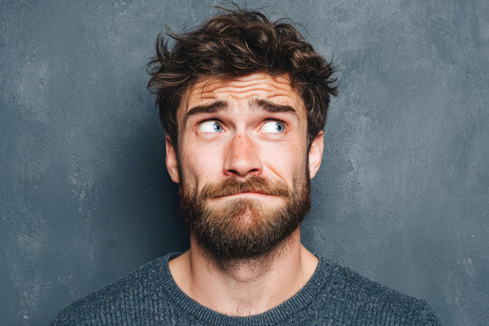 Man with raised eyebrow and doubtful facial expression