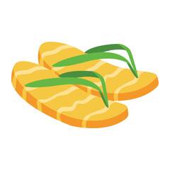 Vector Illustration of Yellow Flip-Flops with Green Straps