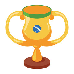 Vector Illustration of a Gold Trophy with the Brazilian Flag Emblem