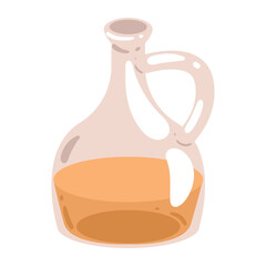Vintage Style Glass Oil Bottle Vector Illustration with Handle and Amber Liquid for Kitchen and Culinary Designs
