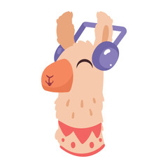 Cute Cartoon Llama Listening to Music with Headphones – Fun Vector Illustration for Kids and Music Fans