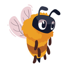 Cute Cartoon Bumblebee Vector Illustration with Big Eyes and Pink Wings for Kids and Educational Designs