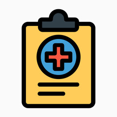 Obraz premium Medical clipboard icon with cross symbol in flat design 