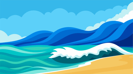 The sound of waves crashing against the shore in the background creating a soothing work environment.. Vector illustration