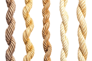 Rope crafting techniques workshop educational content indoor close-up textile art cut out on transparent background