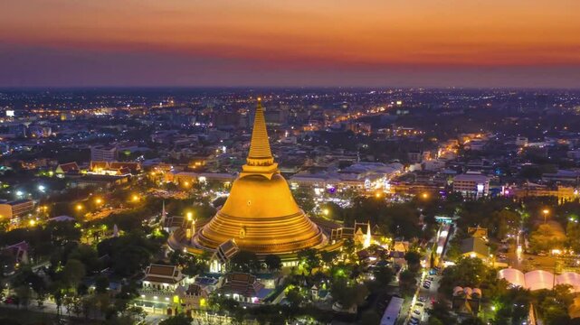 Panoramic View of Shwedagon Pagoda at Sunset, Yangon Cityscape