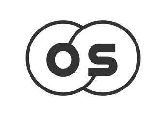 OS business company emblem with outline rounds and letters o s. Logo template of two merged circles for brand identity, logotype. Vector Infinity symbol
