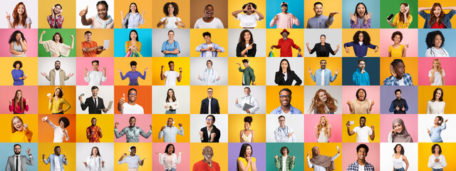 A vibrant collection of individuals from various backgrounds showcases joyful expressions in a...