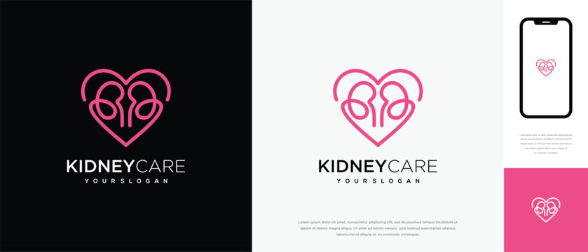 Kidney love logo design. Kidney internal organ logo design vector icon