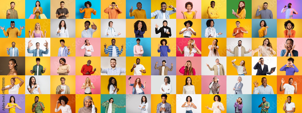 Poster a collection of diverse faces showcasing various lifestyles and expressions. each portrait highlight