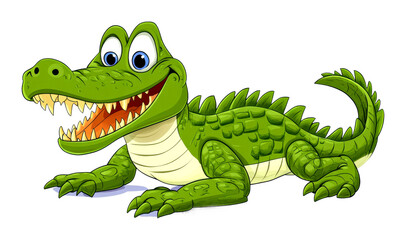Fototapeta premium Playful cartoon alligator character creative fun environment bright colors isolated on transparent background