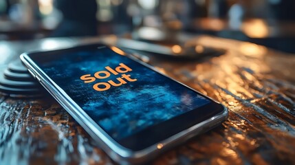 A smartphone shows 'sold out' to highlight product unavailability online.